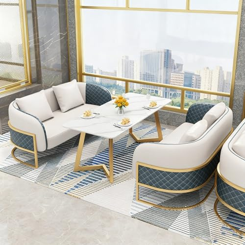 KIBONCY Empfangssitzgruppe im nordischen Stil – gepolstertes Sofa/Stuhl for 2–6 Personen for Hotellobbys, Schönheitssalons, Restaurants – Moderne Freizeit-Wartebereichsmöbel(White Set 3)