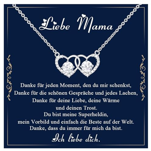 Kette Damen Muttertagsgeschenk für Mama - Mama Geschenk Kette Muttertag Halskette, Verbundener Herz Anhänger Schmuck Geschenke für Mütter Frauen zum Geburtstag Muttertag Gift Mother's Day Silber Gold