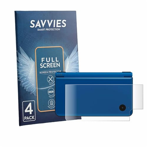 Savvies 4 Stück Full-Screen Schutzfolie für Nintendo DSi XL (Gehäuse) Full-Cover Displayschutz-Folie, 3D Curved, Transparent, Anti-Fingerabdruck