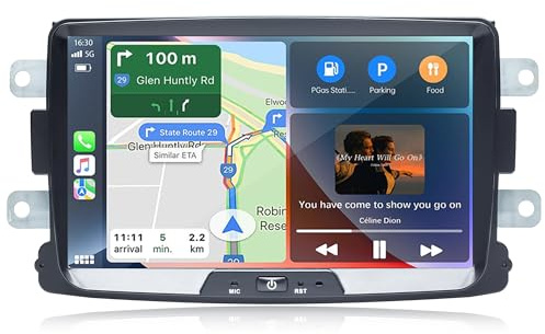 Radio Coche Android 8'' para Dacia Duster Sandero Logan Dokker, CarPlay Inalámbrico/Cableado y Android Auto, Navegación GPS, Bluetooth, WiFi, Radio FM, MirrorLink, Control del Volante, 2+16GB