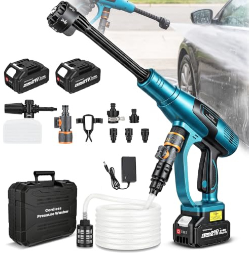 Yofuly Akku Hochdruckreiniger Kompatibel mit Makita 18V Akkus | 330 L/h, 3 Leistungsstufen, 2×4,0Ah Akku, 5 m Schlauch, 6-in-1 Düse, Schaumsprüher Bürstenloser Druckreiniger für Auto