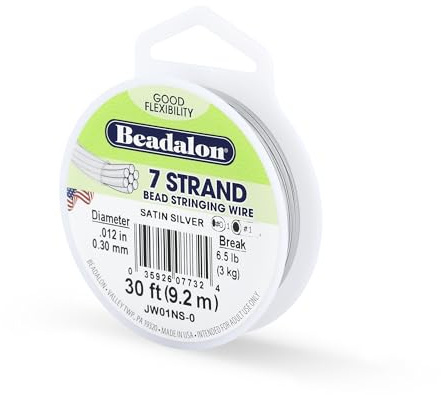 Beadalon 0.3 mm Diameter 9.2 m 7 Strand Reel Wire, Satin Silver
