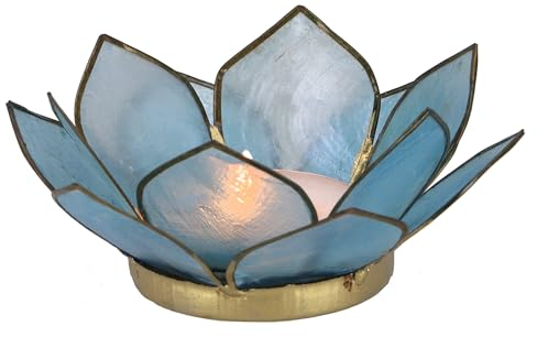 GURU SHOP Lotus Teelicht Muschel 11x4 cm - Himmelblau