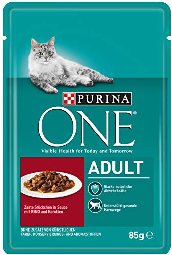 PURINA ONE Katzennassfutter, hochwertige Katzennahrung, reich an Vitaminen und Mineralstoffen, 24er Pack (24 x 85 g Beutel)