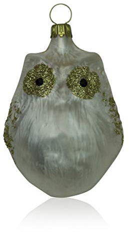 Lauschaer Glas Christbaumschmuck kleine Eule Eislack Champagner Christbaumschmuck Weihnachtsschmuck mundgeblasen,handdekoriert