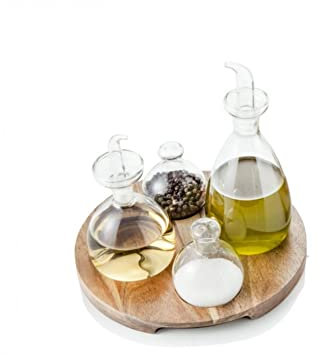 Brandani 54007 Menage Set 4-teilig aus Glas mit Akazienständer