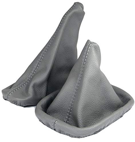L & P Car Design L&P A0022 Schaltsack Schaltmanschette + Handbremsmanschette kompatibel mit BMW 3er e46 100% Echtleder Leder Grau