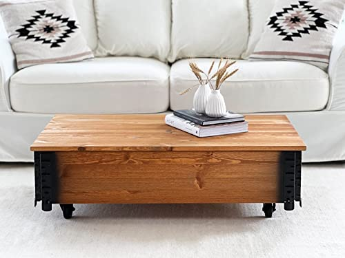 Uncle Joe´s Couchtisch hell Truhentisch Truhe im Vintage Shabby chic Style aus Massiv-Holz in braun mit Stauraum und Deckel Holzkiste Beistelltisch Landhaus Wohnzimmertisch Holztisch