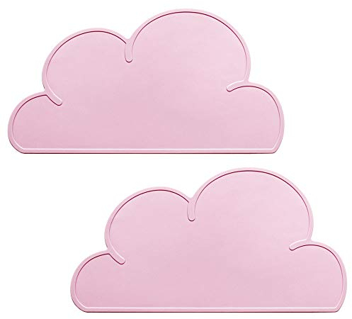 Silikon Platzset, Platzdeckchen Wolke, YOCZOX 2Pcs Kinder Platzset rutschfest, Baby Untersetzer, Kinder Tischset Wolke, Silikon Tischunterlage, Cloud Tisch Matte für Kinder, BPA frei, 48x27x0.3cm rosa