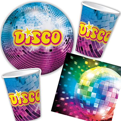 DH-Konzept/Carpeta 33-teiliges Party-Set * Disco * für Kindergeburtstag mit Teller + Becher + Servietten + Deko // Partygeschirr Kinder Geburtstag Party Mottoparty Motto
