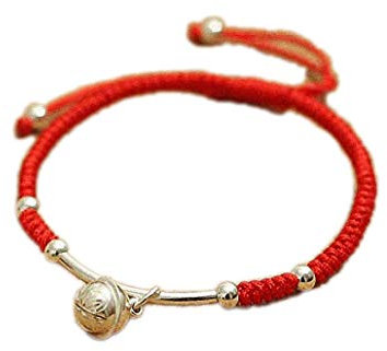 Giwotu Damen-Armband 925 Sterling Silber handgefertigt Glücksglocke Rot Seil Armreif Schmuck