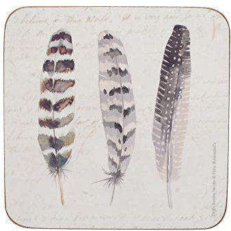 Creative Tops Cork Backed Coasters Set with Printed 'Feather' Design, Multicolor