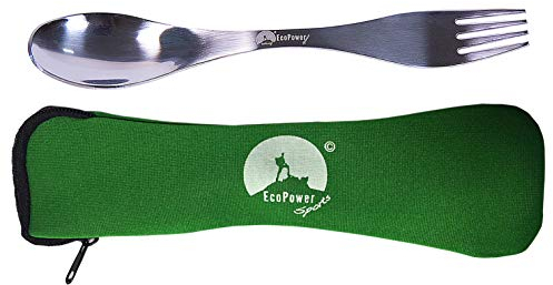Stainless Steel SPORKS, Set of SPORKS & 1 Hygiene Pouch, Eco-Friendly, Ergonomic and Very Strong Spork. an Essential Camping Utensil, The Perfect Bushcraft Cutlery, Spoon Fork Combo Steel (1)