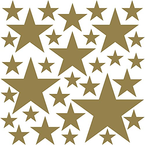 PREMYO Set de 32 Stickers Muraux Enfants Étoiles - Autocollants Décoration Murale Chambre Bébé - Facile à Poser Or