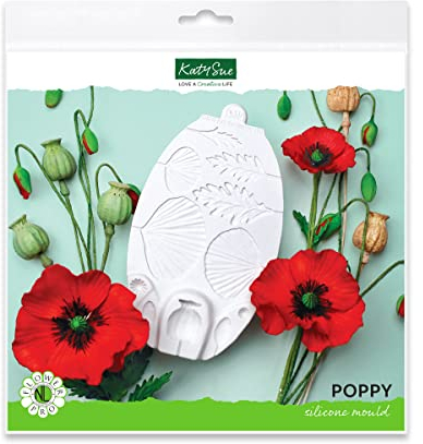 Flower Pro Poppy Silicone Mould for Cake Decorating and Clay Crafts by Katy Sue Moulds. Makes Poppy Petals, Leaves, Seed Head, Poppy Centers & Bud. for Use with Fondant and Clay
