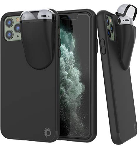 PunkCase iPhone 11 Pro Airpods Case Holder (TopPods Series) | Slim & Durable 2 in 1 Cover Designed for iPhone 11 Pro (5.8) | Protects Your Phone & Stores Your AirPods Gen. 1 & 2 [Black]