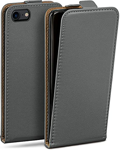 moex Flip Case für iPhone SE (2020/2022) Hülle klappbar mit 360 Grad Schutz, Handyhülle mit Displayschutz, PU Leder Handytasche Lederhülle, Flip Case Cover Klapphülle, Grau