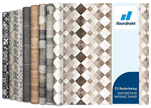 Floordirekt PVC Bodenbelag Meterware nach Maß Vinylboden, CV Linoleum für Küche & Balkon in Holzoptik, Fliesenoptik, Steinoptik - robust & pflegeleicht 100 x 100 cm | Toscana Sand
