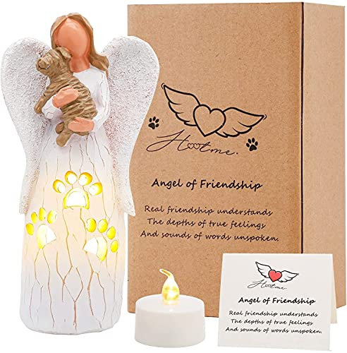 Engel der Freundschaft Hund Memorial Geschenke - Kerzenhalter für Haustier Verlust, Handbemalte Figur, Sympathie Geschenk, Hund Figuren Dekor