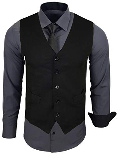 Baxboy Herren Hemd mit Weste Krawatte Anzugs Sakko Business Hochzeit Freizeit Hemden Frack Herrenweste Set wählbar B-44-HWKR, Farbe:Anthrazit, Größe:4XL