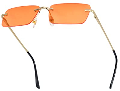 besbomig Randlose Sonnenbrille Damen Herren Retro Brille für Festival Rave Outfit Fasching 90er Jahre Party Brillen Modebrille Hippie Accessoires