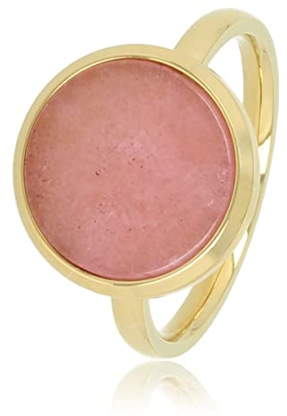 My Bendel Ring Gold mit rundem Rhodonit- Stylischer Ringe für Damen mit echtem Edelstein - Bleibt schön und Verfärbt nicht - Stapeln Ringe - mit Luxuriösen Geschenkverpackung