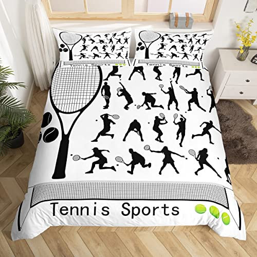 Loussiesd Tennis Sport Bettwäsche Set 135x200cm Sport betten Set für Kinder Jungen Jugendliche 3D Ball Bettbezug Set atmungsaktiv Tennisspiele Schwarz Weiß Wettkampfspiele Zimmerdekoration