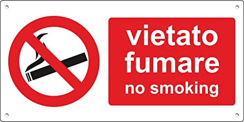 Pubblimania VIETATO FUMARE Cartello di emergenza e sicurezza in alluminio composito metallo 3 mm di spessore (Cm 29x14,5) (Vietato Fumare)