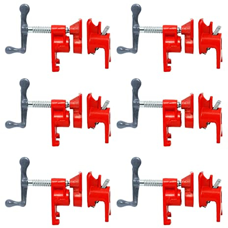 FLKQC 1,9 cm Holz-Kleberohrklemmen-Set mit einzigartigem Fuß-Design, rot, robuste Stangenklemmen, Gusseisen, Schnellspanner, Rohrschellen für Holzbearbeitung, 6 Stück