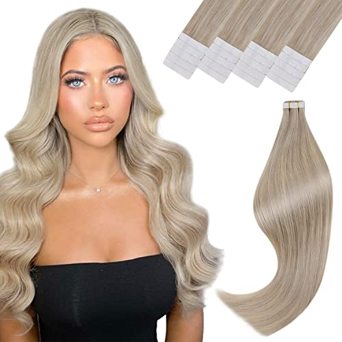 Vivien Blond Tape in Echthaar Extensions Remy Extensions Echthaar Tape in Aschblond Tape in Extensions Echthaar Highlights Aschblond mit Hellblond #P16/22 50g/20pcs 45cm Glatt