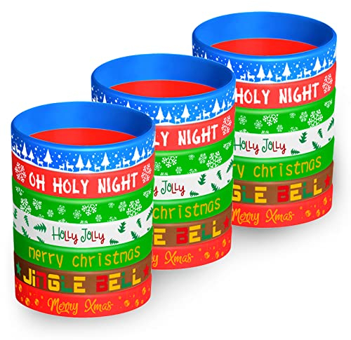 FEPITO 70 Stück Weihnachten Silikon Armbänder Gummiband Armbänder für Weihnachten Party Dekoration Lieferungen 7 Merry Xmas Style