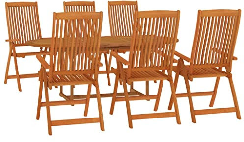 vidaXL Gartenmöbel Set 7-TLG. Gartengarnitur Sitzgruppe Gartenset Sitzgarnitur Gartentisch Gartenstuhl Esstisch Tisch Stühle Massivholz Eukalyptus