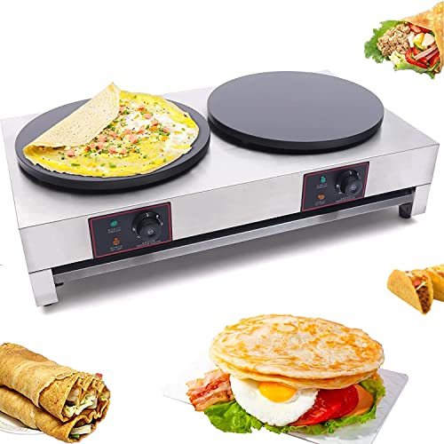 SUN RDPP Macchina per Crepes a Doppia Padella da 6000 W, Macchina per frittelle elettrica Antiaderente, Piano Cottura Circolare con Controllo della Temperatura di Zona, per blintze Commerciali