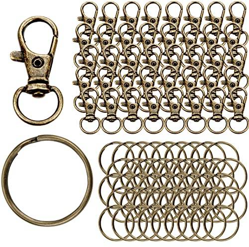 Schlüsselring Edelstahl Klein 80 Stück Karabiner Schlüsselanhänger Basteln Selber Machen Ringe Karabinerhaken mit Drehgelenk(Bronze)