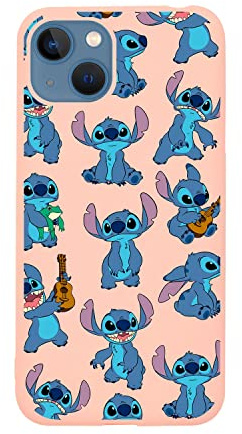 Schutzhülle für iPhone 14, offizielles Lilo & Stitch-Muster, Silikon, Rosa, zum Schutz Ihres Handys. Wählen Sie die Art der Hülle, die Sie am besten mögen, mit offizieller Disney-Lizenz
