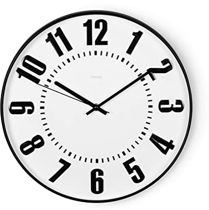 Hama Wanduhr ohne Tickgeräusche (Wanduhr mit großen Zahlen, geräuscharm, analog, 35 cm Durchmesser, Quarzuhr, gut ablesbar, Wanduhr schwarz, Küchenuhr, Büro Uhr, Wohnzimmer Uhr, Wanddeko) schwarz-weiß