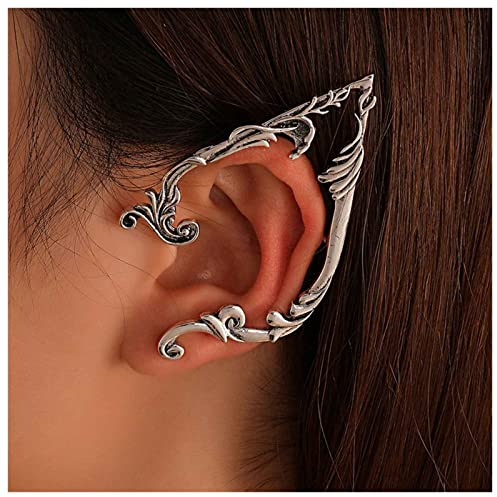 Dervivea Vintage Elfen Ohr Manschette Ohrringe - Übertrieben Silber Ohrclimber Gothic Statement Ohrmanschette Schmuck Für Frauen (Silbernes Linkes Ohr)