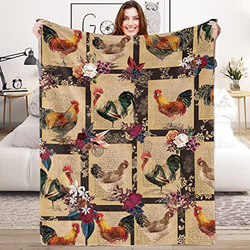 Lingqiang Geschenke für Mädchen Kinder Geburtstag, Flauschig Hühnerdecke Aquarell Zeitung Flanell Decke, 100 x 130 cm Weich Plüsch Huhn Kuscheldecke Wohndecke für Baby Kleinkind Frau Sofa Couch Deko
