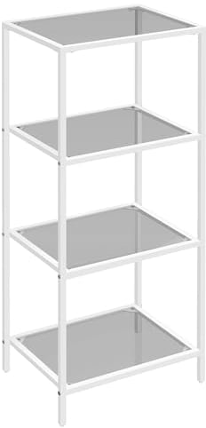 VASAGLE Regal mit 4 Ablagen, Badregal, gehärtetes Glas, einfache Montage, für Badezimmer, Wohnzimmer, Küche, Büro, schiefergrau-perlweiß LGT028W01