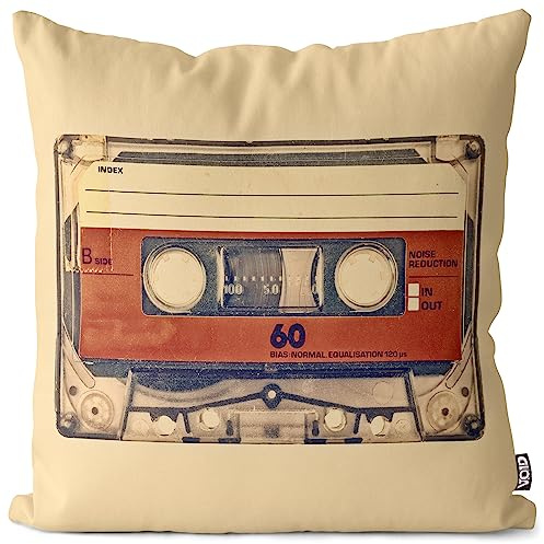VOID Retro Musik Kassette DJ Kissenbezug Kissenhülle Polyester wasserfest Outdoor Indoor, Kissen Größe:50 x 50 cm