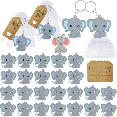Norhogo 30 Mini Portachiavi Animali con Etichette Kraft e Sacchetti di Organza Bianca, Bomboniere di Animali Compleanno Festa per Bambini