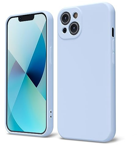 oakxco for iPhone 13 Phone Case Liquid Silicone, Cute Thin Slim Soft Rubber TPU Plain Smooth Gel Cover for Women Girl Aesthetic Design, Matte Solid Protective & Shockproof, Aqua Sky Baby Light Blue