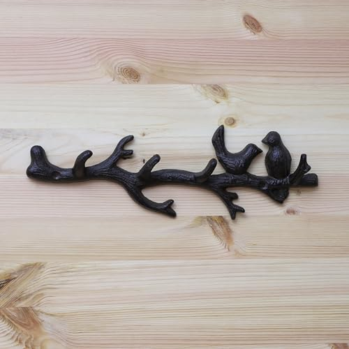 Fyne-Finds 33cm Brown Cast Iron Bird on Branch 4 Hook Coat Hat Key Rack Metal Wall Mounted Shabby Chic