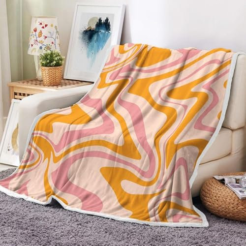 DYNH Ästhetische 70er Jahre abstrakte gewellte Wirbel-Überwurfdecke, niedliche salbeigrüne Überwurf-Flanelldecken für Couch und Bett, ästhetische Retro-Boho-minimalistische Überwurfdecke für Bett,