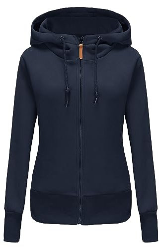TrendiMax Damen Sweatjacke Kapuzenpullover Zip Hoodie Jacke mit Kapuze Winter Sweatshirt Kapuzenjacke, Dunkelblau, XL