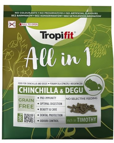 All in 1 Chinchila & Degu 500g - Aliment sans céréales pour Chinchillas et Degus, Riche en Fibres, à Base de fimote et d'herbes