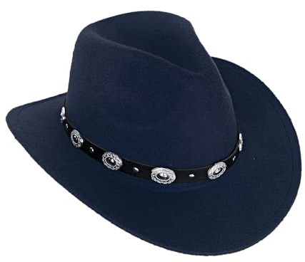 keland Chapeau de Cowboy en Feutre Chapeau de Cowgirl Chapeau Western pour Femmes Hommes (Bleu Marine)