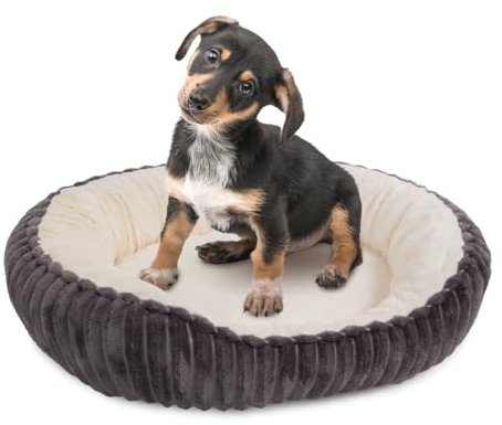 Wallace & Jones | Hundebett kleine Hunde | Cameron - Hundekörbchen oval flauschig | Hundekorb rutschfest | anthrazit-beige | Größe S | ca. 55 x 45 x 17 cm