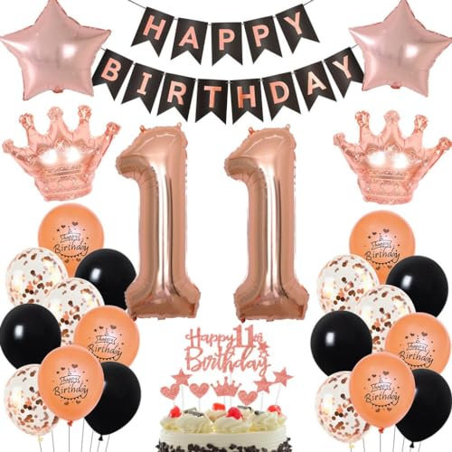 Palloncini Oro Rosa 11 anni Compleanno Ragazza, Palloncini 11 anni Oro Rosa Ragazza, Decorazioni 11 anni compleanno ragazza, 11 anni Palloncini compleanno Oro Rosa nero, Festa 11 anni Oro Rosa