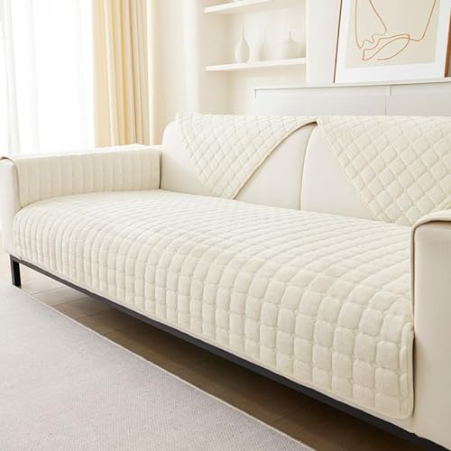 GKXLH Sofa überzug Waschbar - Neue Weiche Flanell Sofa Cover, rutschfeste Sofabezug 2 3 4 Sitzer Couch überzug Sofaüberwürfe für Sektionssofa, Sofa Bezug L Form Möbelschutz (Beige Weiß, 90x210cm)